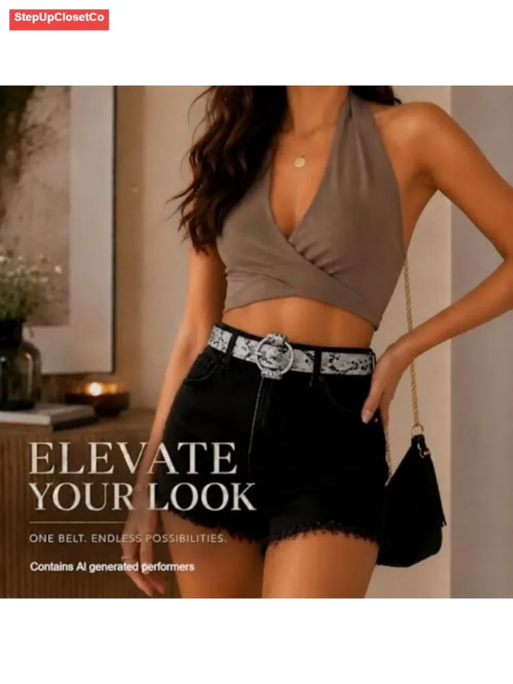 Women's Snake Print Faux Leather Belt with Silver O-Ring Buckle - No-Hole